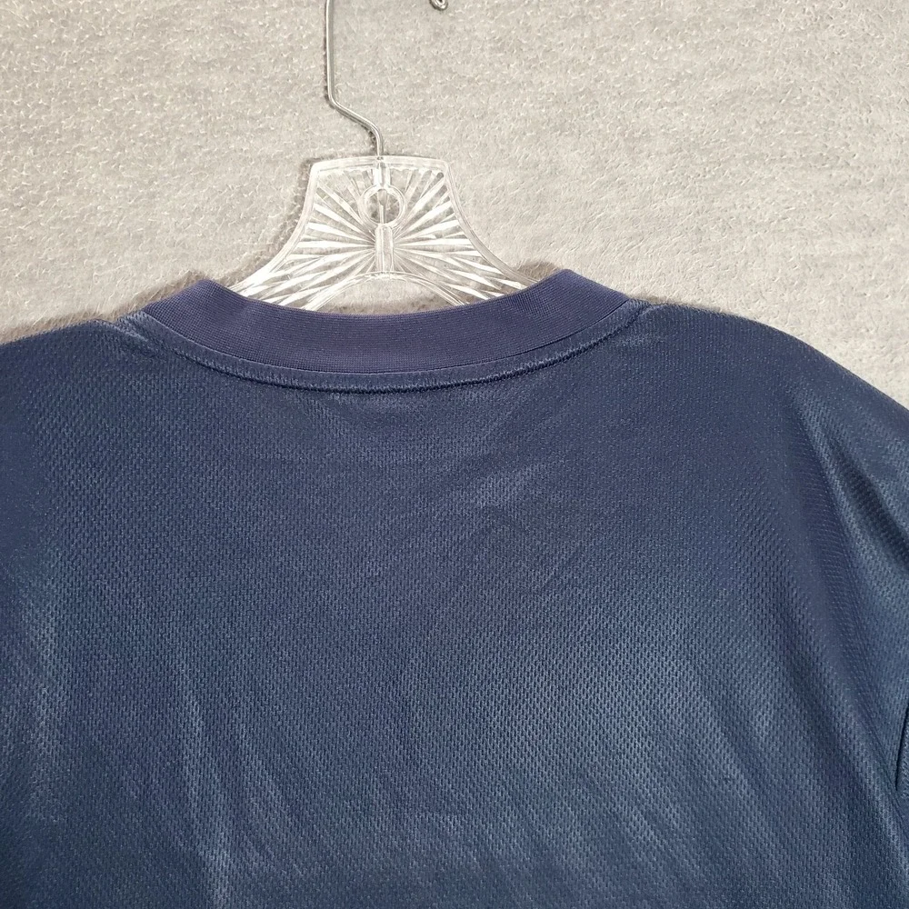 VINTAGE Nike Men Activewear Shirt Large Blue Jersey Center Logo V Neck Y2K READ